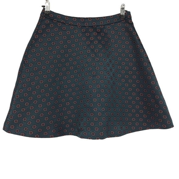 Ann Taylor LOFT A Line Skirt Green Floral Jacquard Zip Flare Petite 4P - Picture 1 of 8